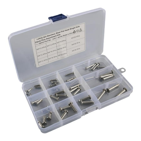 

44x Cylindrical Shaft Pin with Storage Box with Hole Stainless Steel Flat Head 4 M5 Positioning Pin Fits for Lawn Farm Machine Shelves