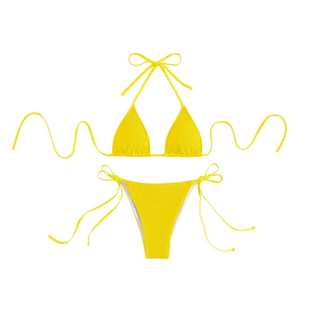 HTNBO Women Bathing Suit 2023 Split Sexy Swimsuits Yellow S