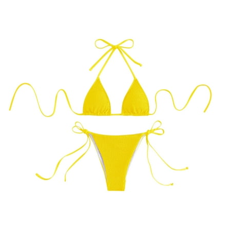 

REORIAFEE Bikini for Women Swimsuit Tummy Control Bathing Suit Halter Swimwear Summer Beachwear Summer Bikini Tummy Control Swimwear Easter Gifts for Everyone Women s 2023 Summer Yellow M