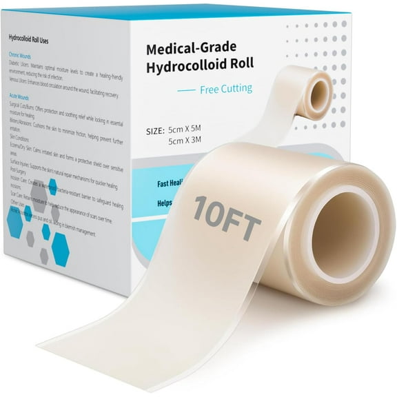 Medical Grade Hydrocolloid Roll for Wound Care 2in*10ft,Hydrocolloid Bandages Waterproof Pimple Patches Tape Absorbent Large Hydrocolloid Patch for Acne Patches,Blisters,Burns,Bed Sore and Minor Cuts