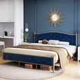 thumbnail image 2 of Litake King Size Bed Frame Upholstered Platform Bed with Velvet and Button Tufted Headboard, Heavy Duty Metal Mattress Foundation and Wood Slats No Box Needed for Bedroom in Gold and Blue, 2 of 6