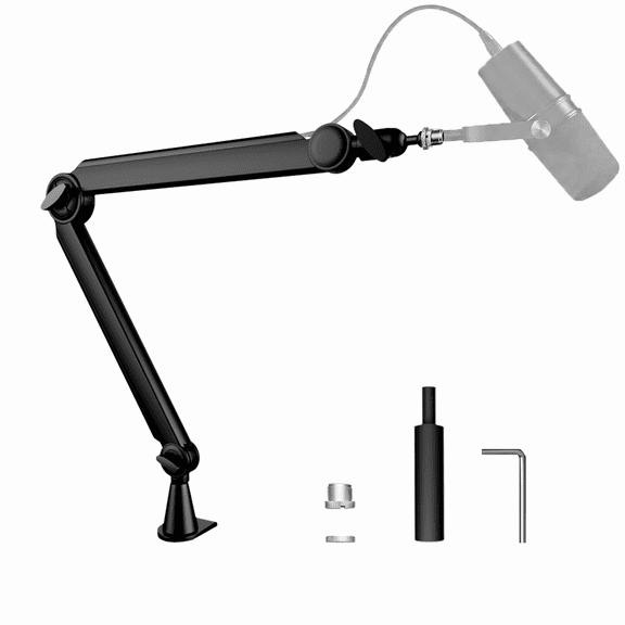 Felyrify Microphone Boom Arm Stand, Heavy Duty Desk Mic Arm, Cable Management, Extension Tube & Adapter for Gaming, Streaming, Podcasting