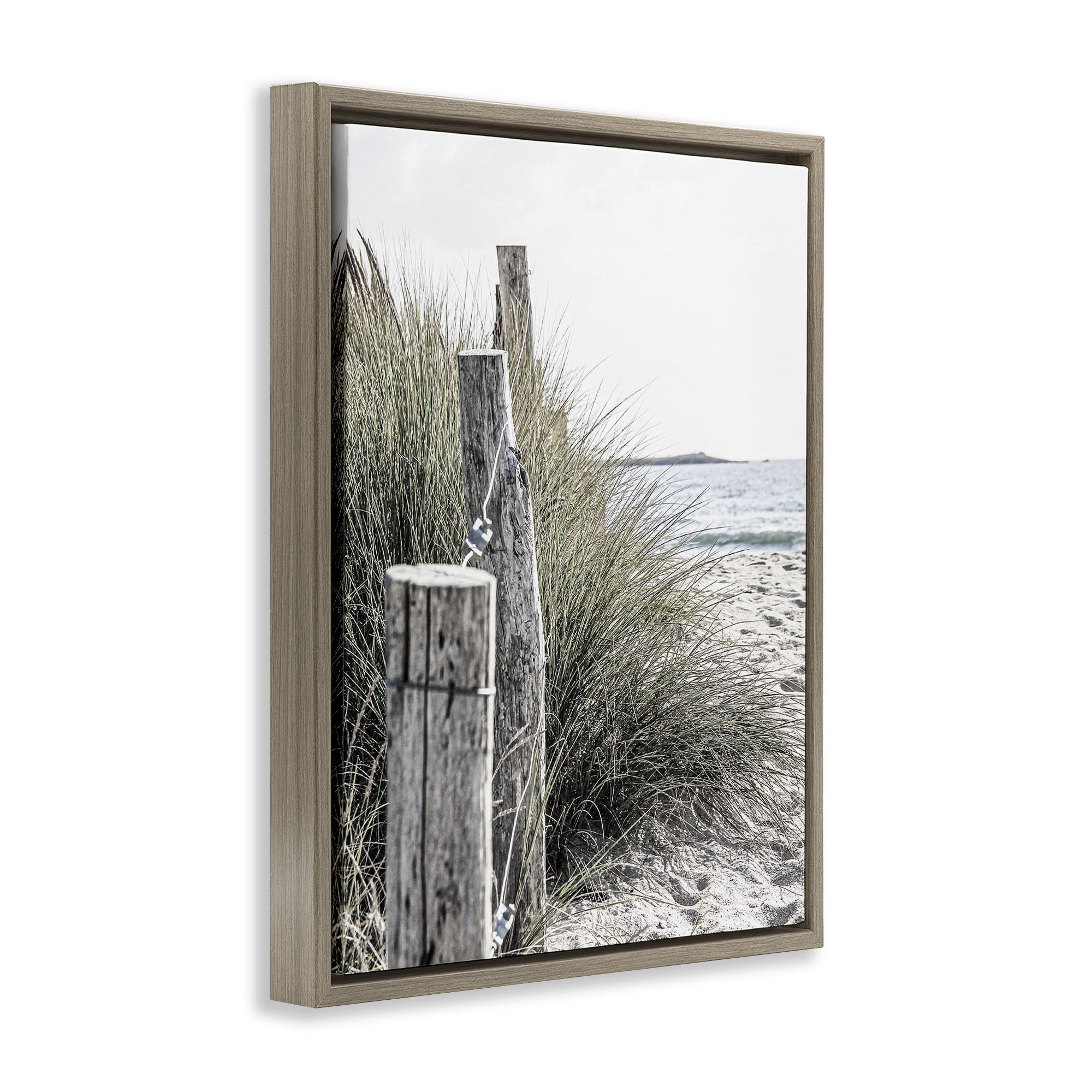 Stupell Industries Coastal Beach Landscape Landscape Photography Brown Floater Framed Canvas Art Print Wall Art, 25 x 31