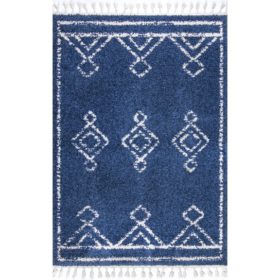 nuLOOM Mackie Moroccan Diamond Tassel Shag Area Rug, 6' 7" x 9', Blue