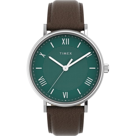 Timex Men's Southview 41mm Watch - Brown Strap Green Dial Silver-Tone Case