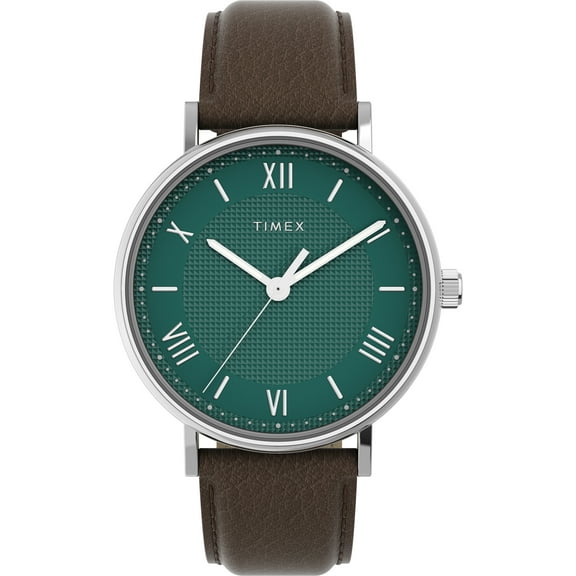 Timex Men's Southview 41mm Watch - Brown Strap Green Dial Silver-Tone Case