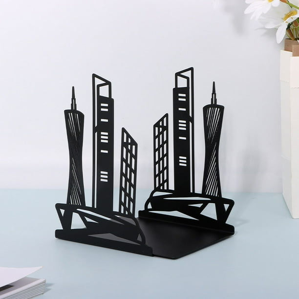 Soporte de libros de metal, soporte para libros, sujetalibros de hierro hueco, personalidad para libros, por conveniencia y flexibilidad