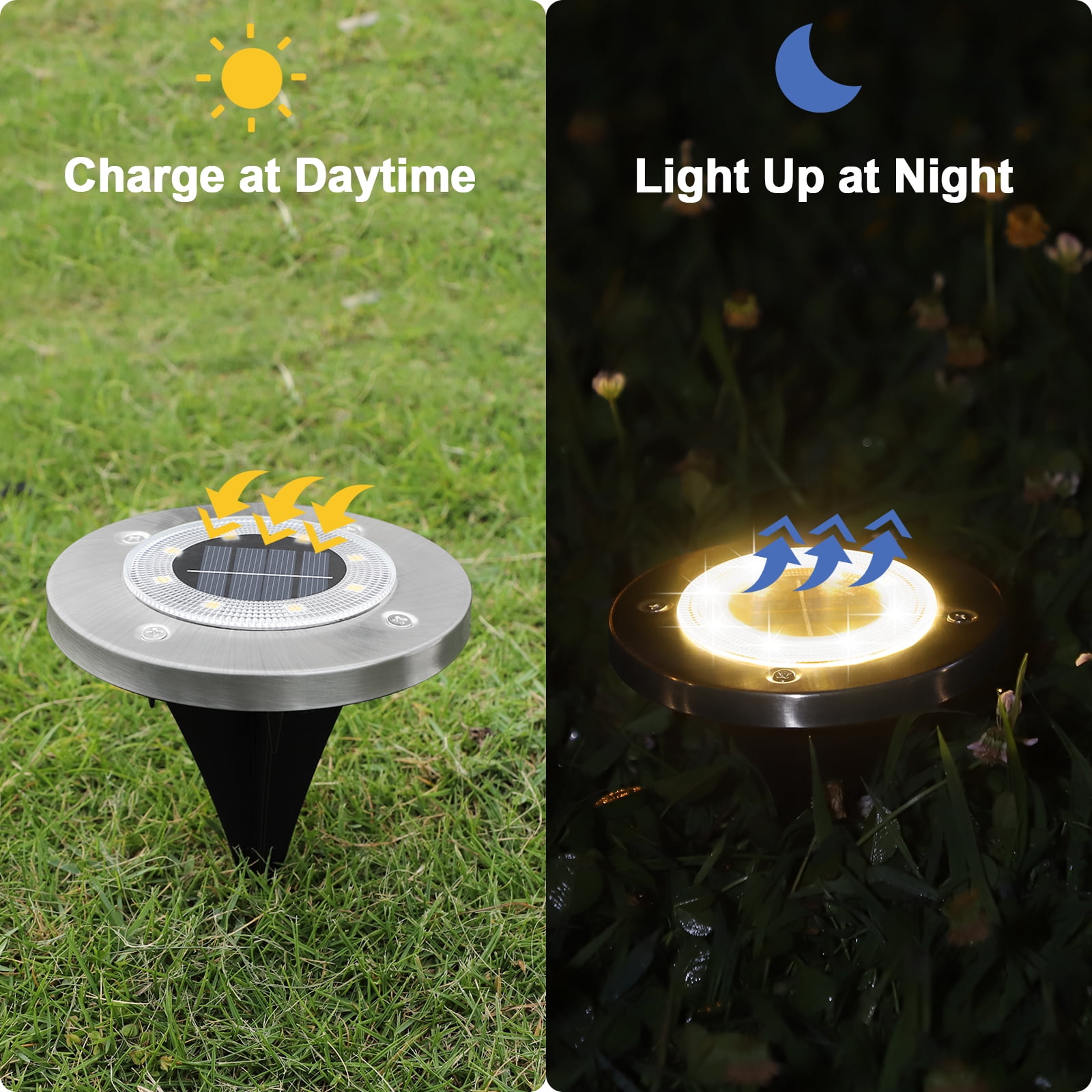 8pack Solar Ground Light Outdoor 8LED Solar Garden Light Solar Disc Light for Path Courtyard Deck Terrace Walkway warm White