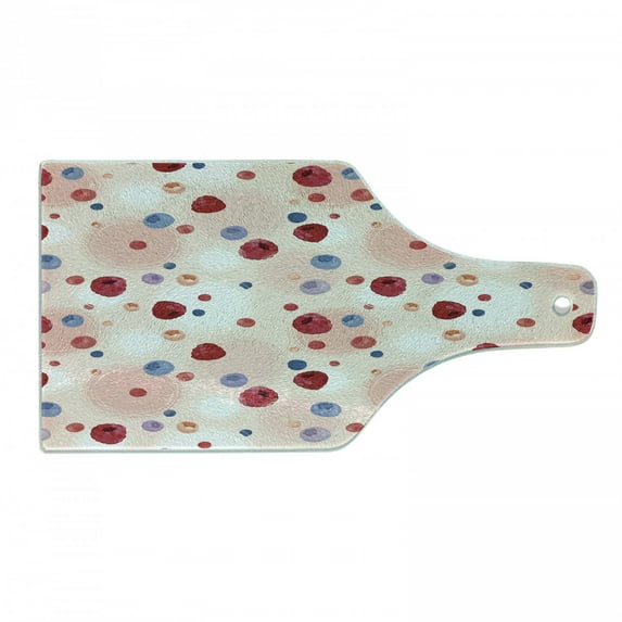 Peach Cutting Board, Raspberries Blueberries Cranberries Food Themed Design with Abstract Circle Backdrop, Tempered Glass Cutting and Serving Board, Wine Bottle Shape, Multicolor, by Ambesonne