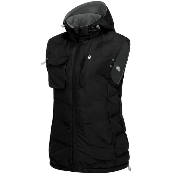 Little Donkey Andy Women's Fleece Puffy Vest Warm Sleeveless Puffer Jacket with Removable Hood for Golfing Hiking Black M