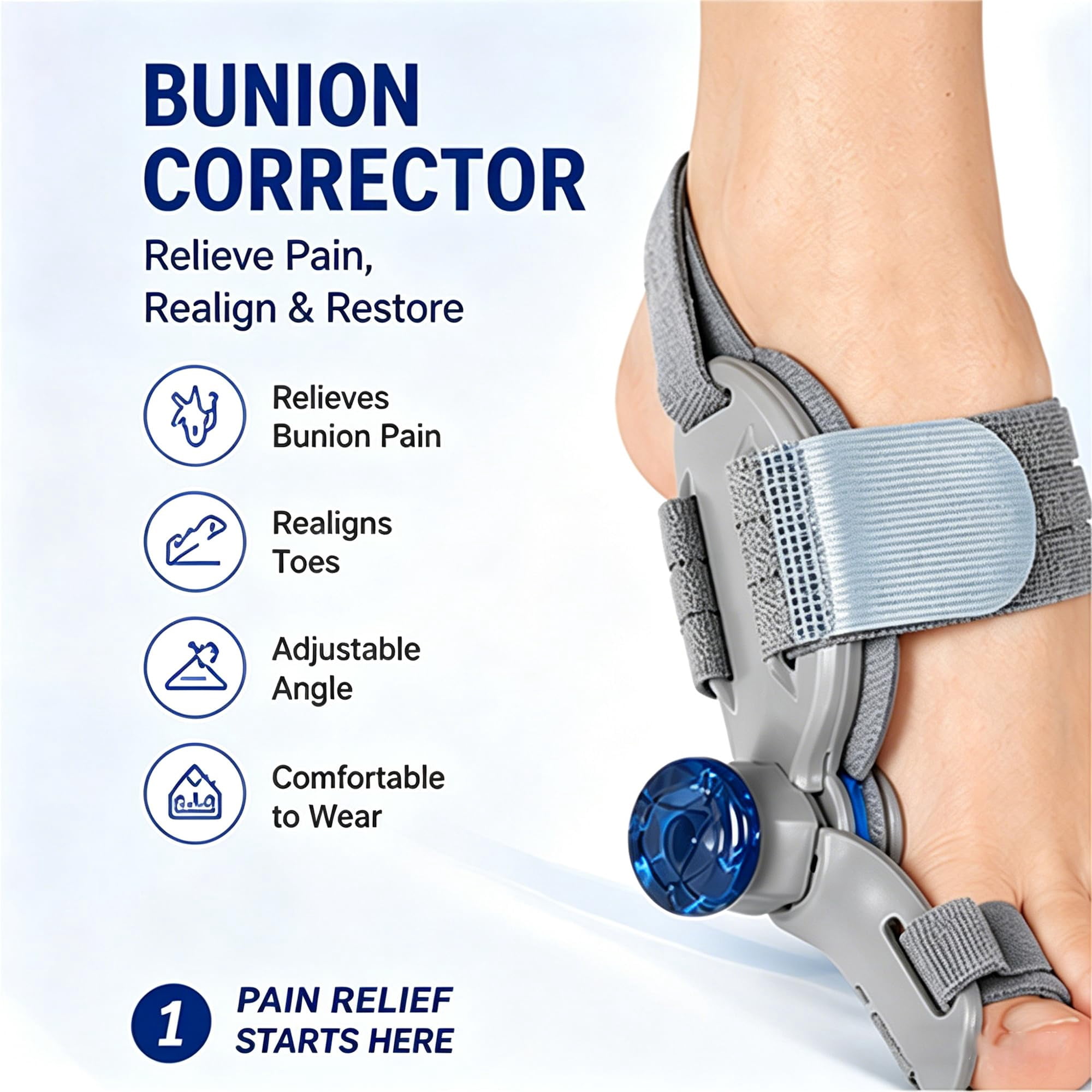 Nuleri Corrector de Juanetes, Adjustable Bunion Corrector for Women and Men with Tension Knob, Big Toe Straightener Splint, Left or Right Foot