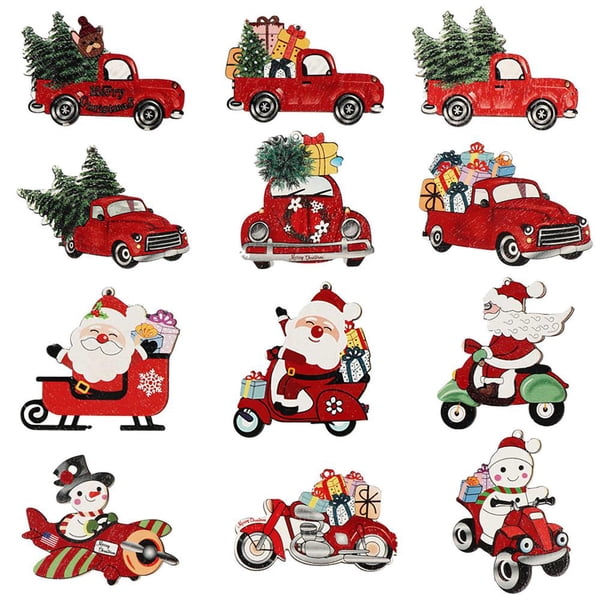 Naiovety 12 Uds. Colgantes para árboles de Navidad, adornos para árboles de Navidad de madera, artesanías colgantes, decoración de camiones para la Kits de decoración para fiestas Naiovety HA013118-00