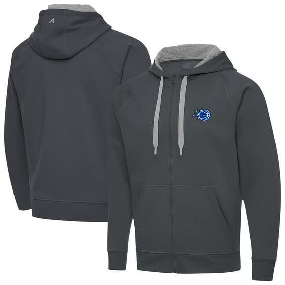 Men's Antigua Charcoal Orlando Magic New Logo Victory Full-Zip Hooded Sweatshirt