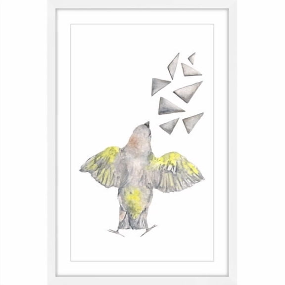 Marmont Hill "Bird with Shapes" by Thimble Sparrow Framed Painting Print