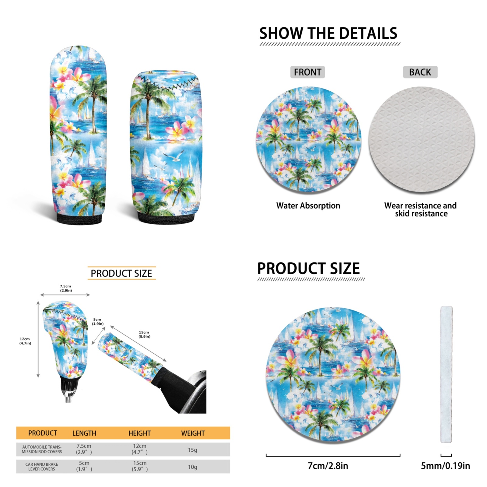 Yuyamidu Coconut Tree Car Seat Cover Full Set Seaside Car Floor Mats Steering Wheel Cover Seat Belt Pad Cover Coasters Handbrake Cover Set Blue Car Decor, 15 Pack