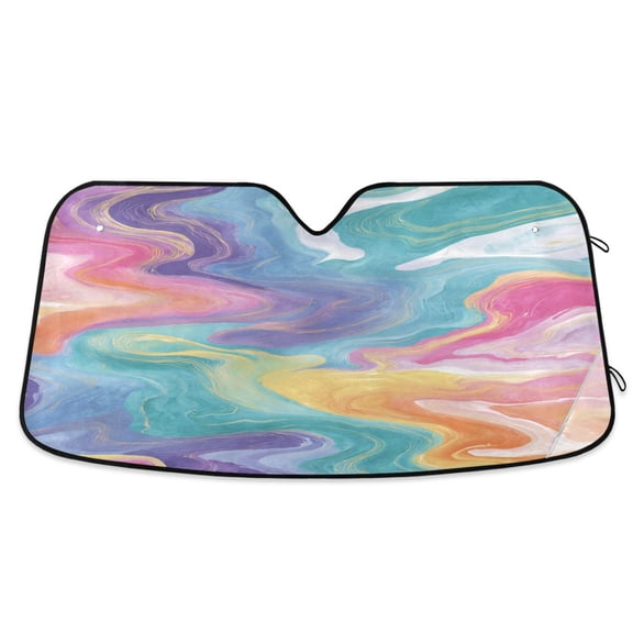 Foldable Car Windshield Sunshade UV Sun Visor Protector Blocks UV Rays Keeps Vehicle Cool 53x23.5 Inch Rainbow-colored Twists