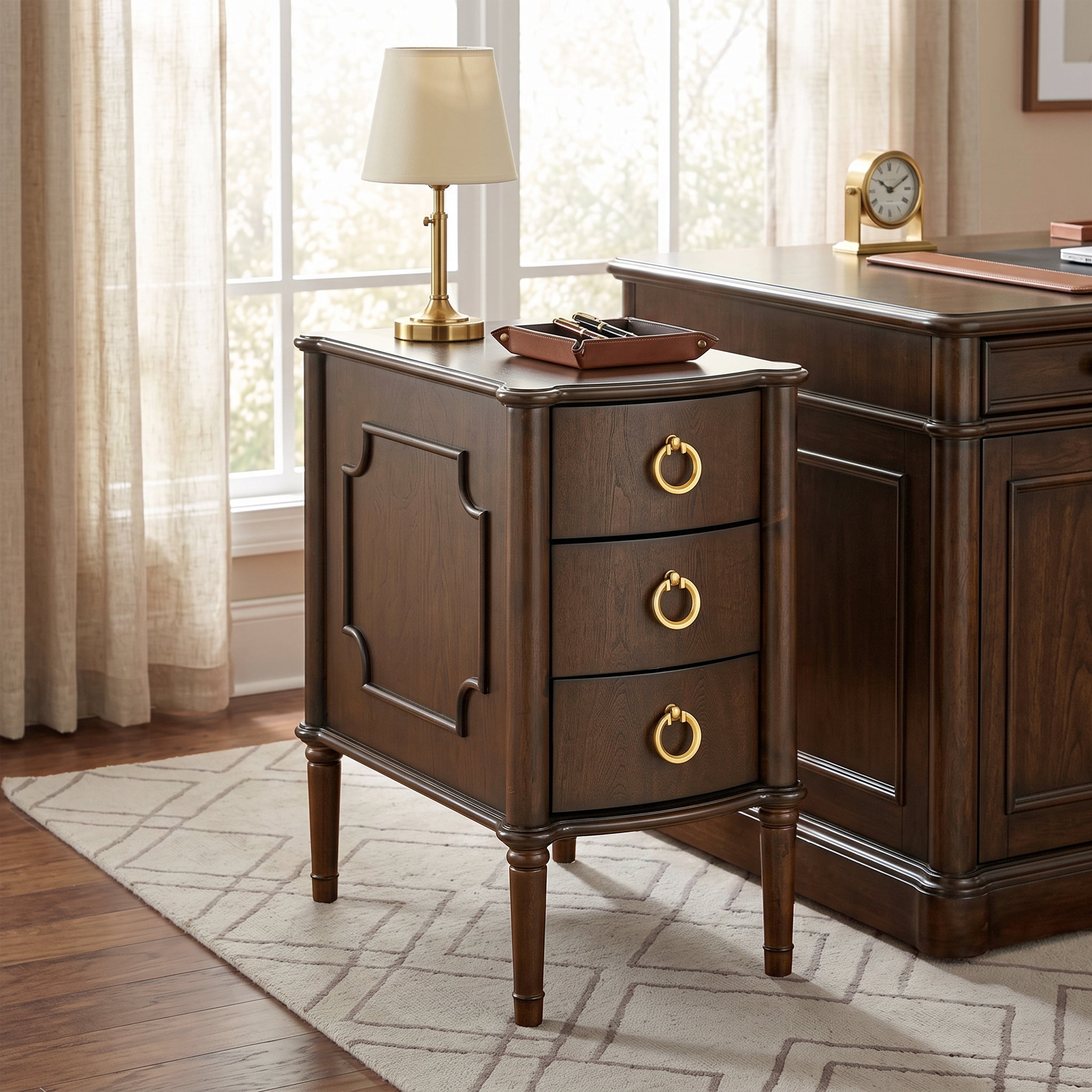 Furniture of America Ivera Modern Wood 3-Drawer Nightstand with Tapered Legs, Cherry