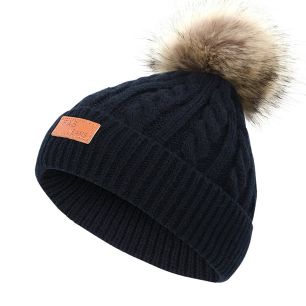 Bonnet et gants écharpe en laine pour tout-petits ensemble chapeau tricoté  à pompon torsadé d'hiver noir 