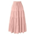 XIUH Women High Waist Pleated ALine Long Skirts Solid Color Ruffle