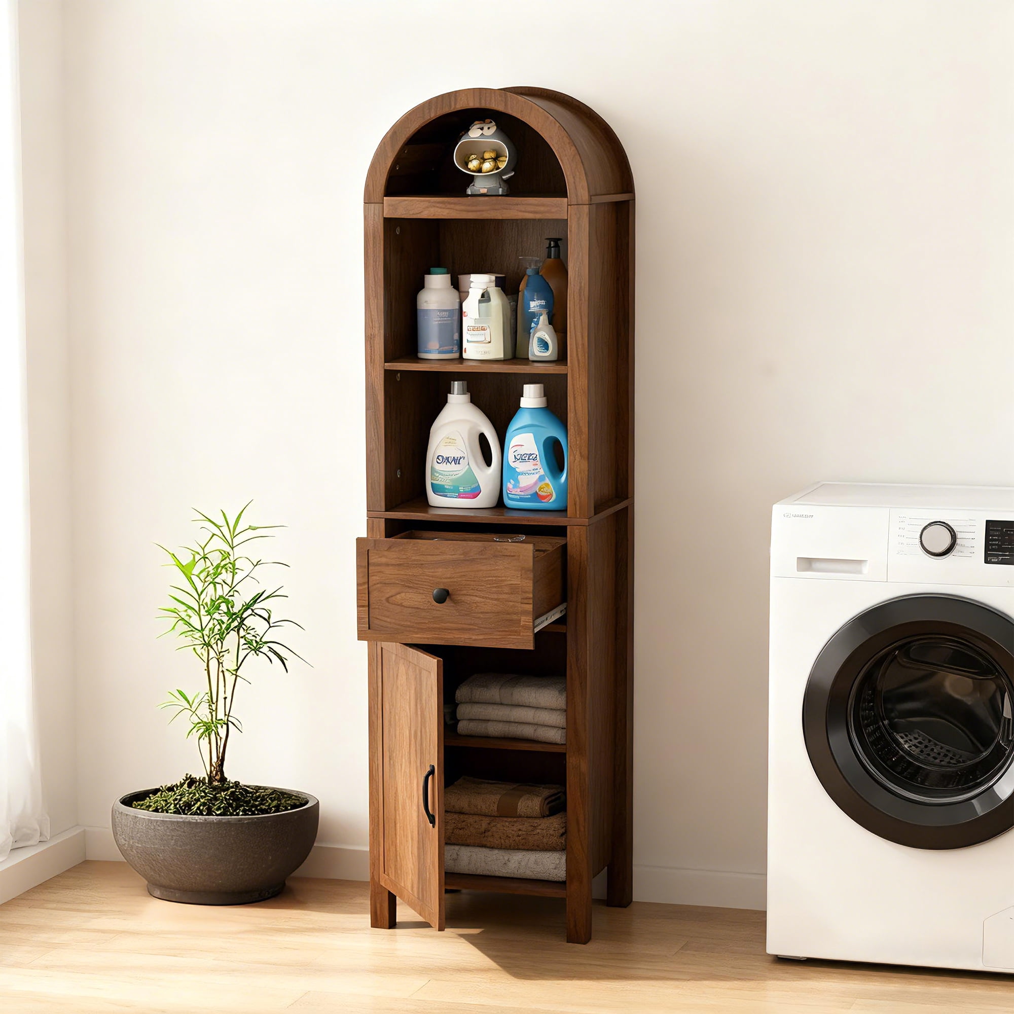 Fiogmub Tall Storage Cabinets with Doors and Shelves, Narrow Tall Linen Cabinet with Drawer
