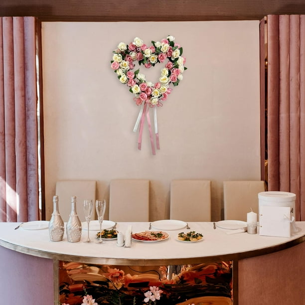 Corona de San Valentín BLESIY colgante para puerta delantera decoración del hogar Corazón rosa