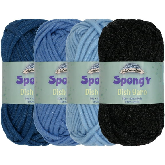 JubileeYarn Spongy Dish Yarn - 50g/Skein Worsted Nylon Dishcloth - Shades of Blue - 4 Skeins