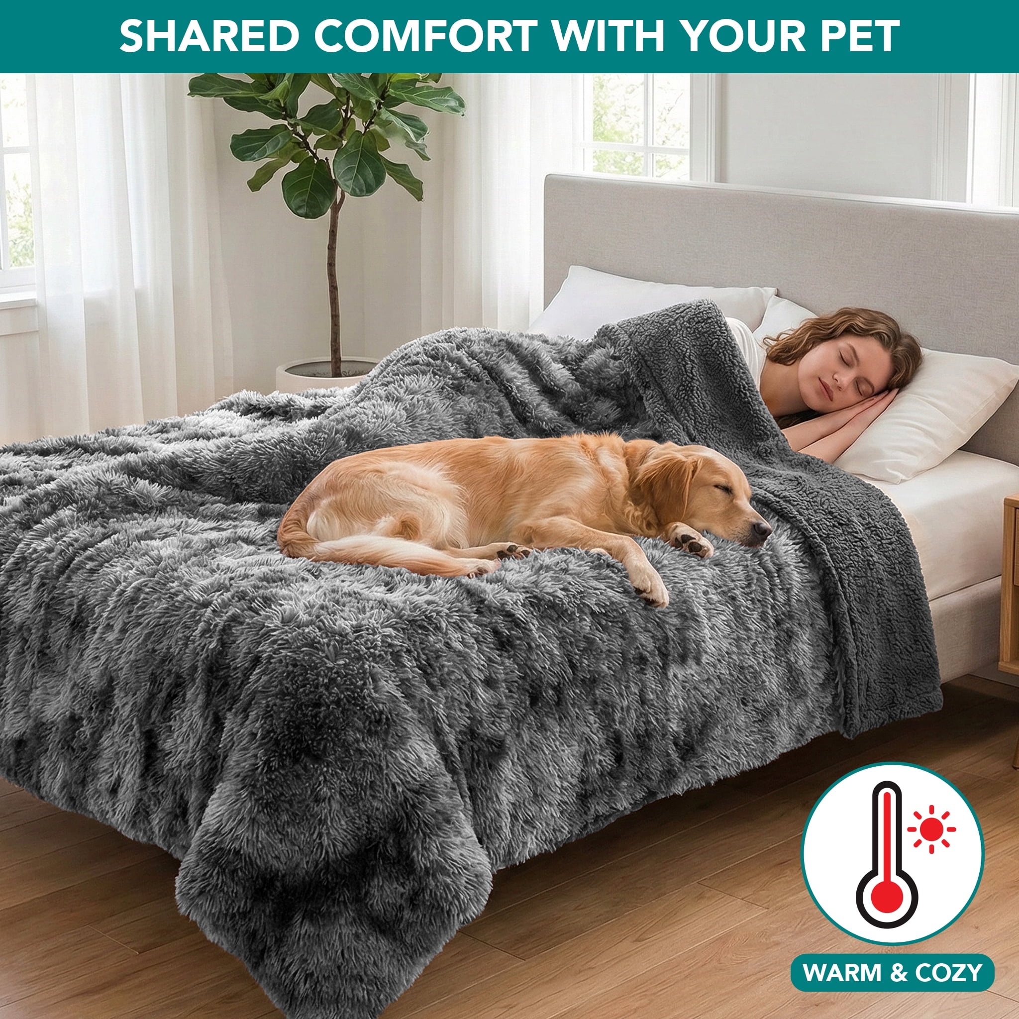 PetAmi Waterproof Dog Blanket for Medium Large Dogs, Calming Fleece Cat Blanket, Couch Protector Washable Sherpa Faux Fur Pet Throw for Puppy, Soft Reversible Leakproof 40x60 Tie-Dye Gray