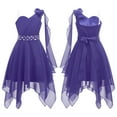 thumbnail image 3 of renvena Girls Kids One Shoulder Flower Dress Pleated Chiffon Wedding Bridesmaid Pageant Prom Ball Gown Purple 14, 3 of 7
