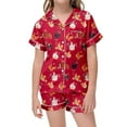thumbnail image 2 of HNMKIU Adorable Animal Chicken Print Kids Button Down Pajama Set Comfortable Short Sleeve Sleepwear Outfits for Girls Red,6-7 Years, 2 of 4