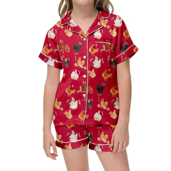 MUXiin Kids Silk Pajamas Girls Set Funny Animal Printed Short Sleeve Family Easter Outfits Matching Sets Satin Home Pajamas Set Sleepwear for Kids and Girls