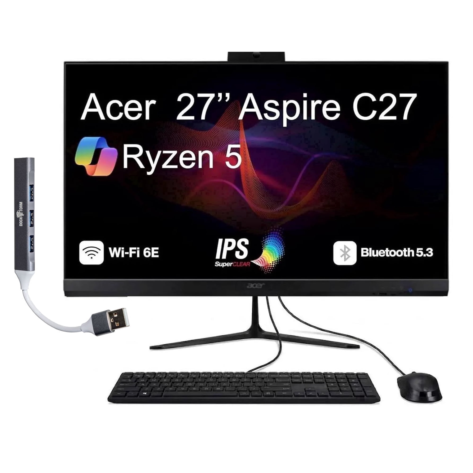 Acer Aspire C27 Ryzen 5 7430U 8GB DDR4 512GB SSD 27in FHD AIO Win11Pro w/Mouse & KB
