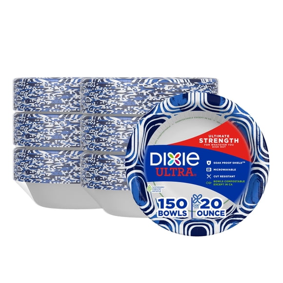 Dixie Ultra Paper Bowls, 20 Ounces, 156 Count (6 Packs of 26 Bowls)