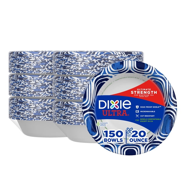 Dixie Ultra Paper Bowls, 20 Ounces, 156 Count (6 Packs of 26 Bowls)