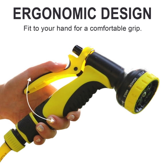 FEOLGEHLY Garden Hose Nozzle, Watering Spray High Pressure Water Sprinkler With 10 Patterns, Yellow