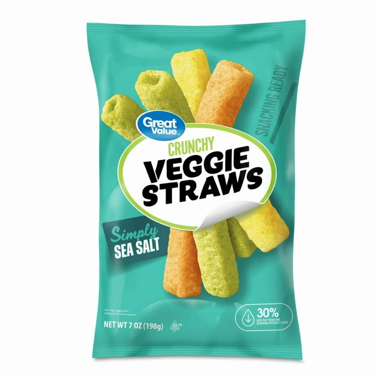 Great Value Sea Salt Veggie Straws, 7 oz Bag with Spinach, Tomato