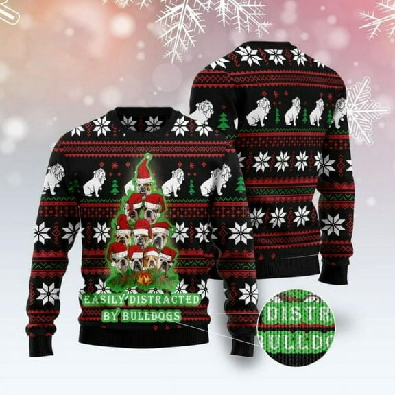 Bulldog Pine Tree Christmas Ugly Christmas Sweater, Xmas Tree Sweater, Christmas Sweater