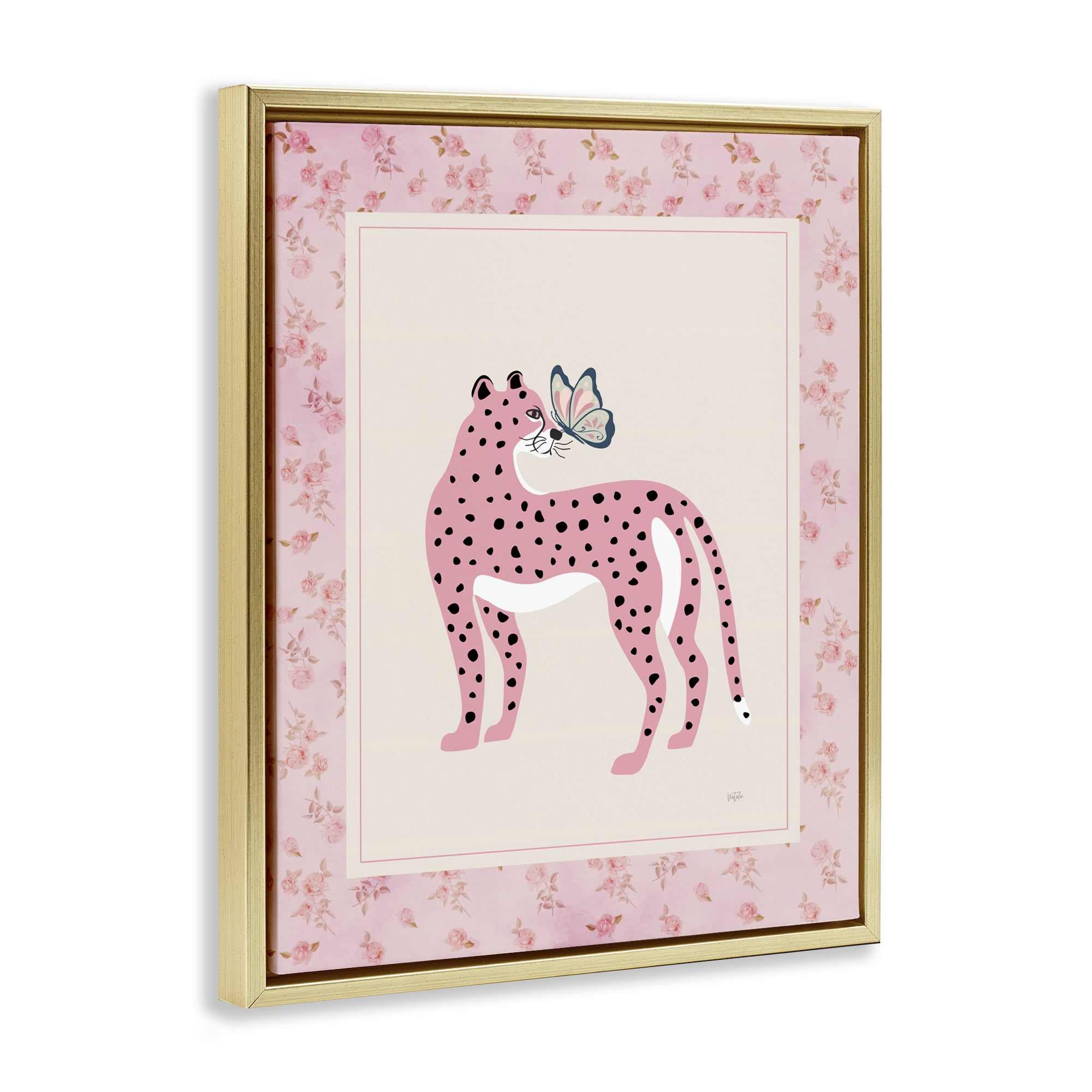 Stupell Industries Cheetah & Butterfly Friendship Gold Framed Floater Canvas Wall Art, design by Natalie Carpentieri