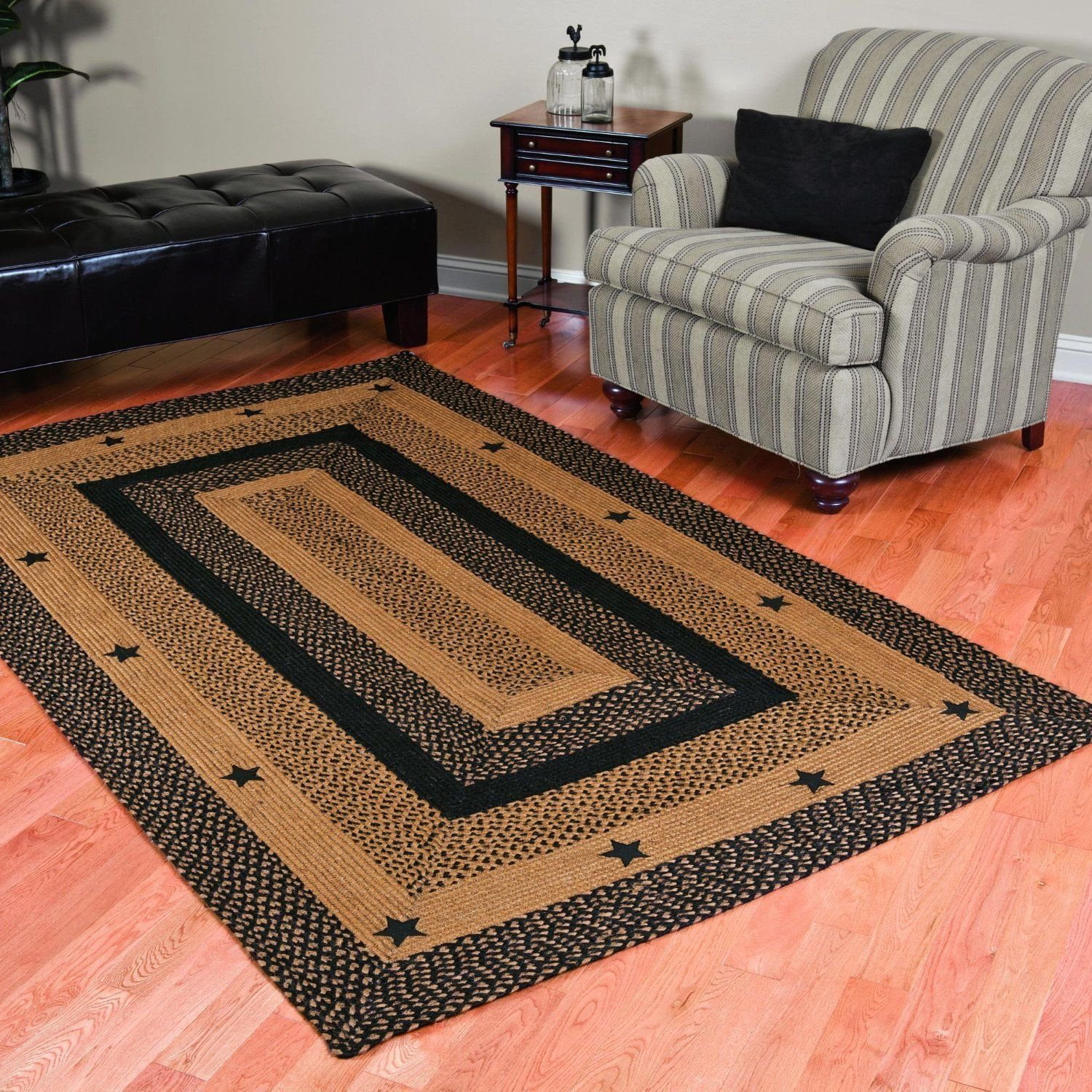 IHF Home Decor Country Star Black Braided Rug 22 x 72 Rectangle Area Floor Carpet Jute Natural Fiber