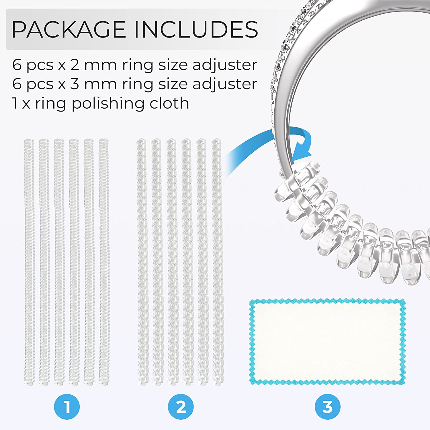 flintronic 12Pcs Invisible Ring Size Adjuster, Spiral Silicone
