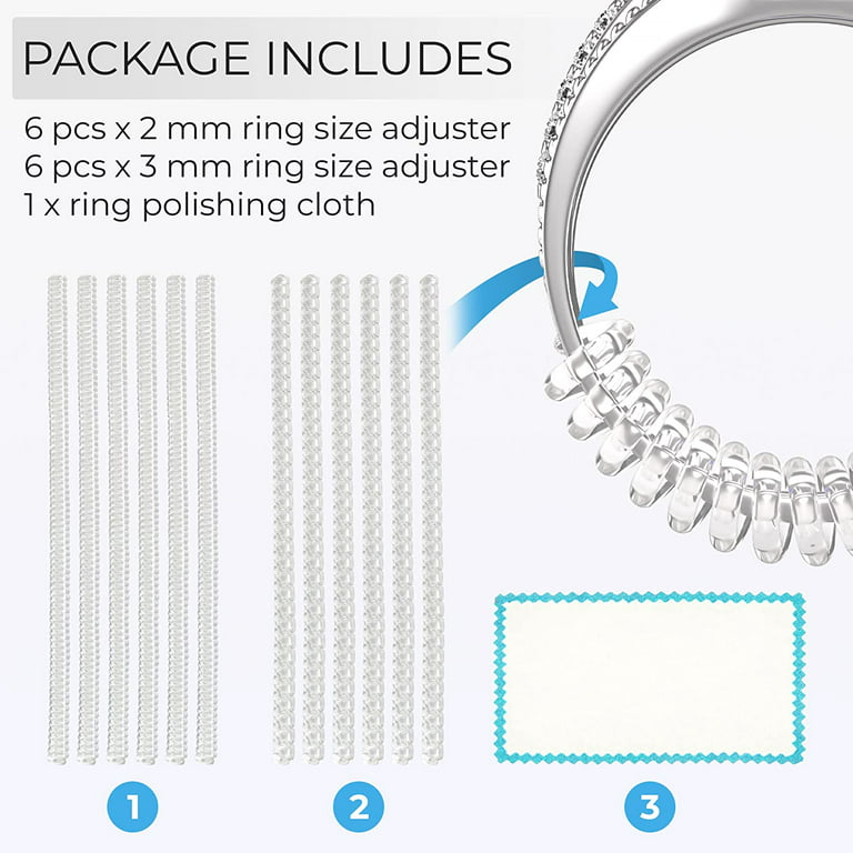 Ring Size Adjuster for Loose Rings - 20 Pack 2 Styles Ring Reducer Resizer  Jewelry Guard Clip Spiral Silicone Tightener Adjuster Make Ring Smaller  without Resizing with Polishing Cloth : : Fashion
