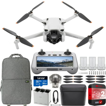 DJI Mini 3 Camera Drone Quadcopter + RC-N1 Controller (No Screen) + Fly More Kit, 4K Video, 38min Flight Time, True Vertical Shooting, Intelligent Modes Bundle w/ Deco Gear Backpack +Accessories