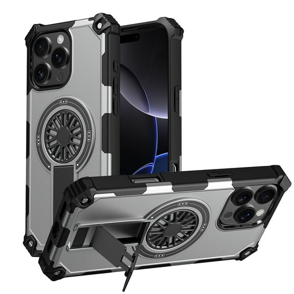 for iPhone 14 Pro Phone Case, [Built-in Strong Magnet] [Built-in Invisible Stand] [Heavy Duty Drop Protection] Shockproof Rugged Protective Magnetic Cover, for iPhone 14 Pro, Silver