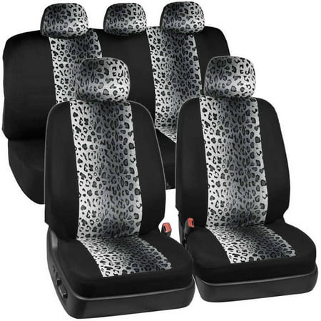 BDK Leopard Print Car Seat Covers Two Tone Zebra Accent on Black, 9pc ...