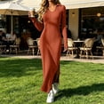 thumbnail image 5 of Levmjia Women Solid Ribbed Maxi Dress Knit Turn Down Collar Long Sleeve Slim Fit Stretchy Soft Elegant Bodycon Dress Daily Dating Party Office, 5 of 6