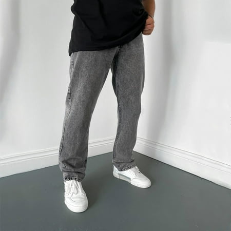 MHFRRA Men Jeans Denim Casual Pants Jeans Pocket Fly Men s Solid Straight Trousers Fashion Zipper Men s Pants Size XXL