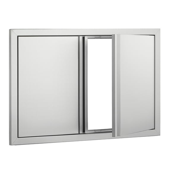 KFFKFF Barbecue Access Portal, 28W x 19H Inch Twin Exterior Cooking Gateway, Stainless Steel Inset Passage, Wall Upright Portal with Indented Grips, for Barbecue Isle, Grill Hub, Outdoor Locker