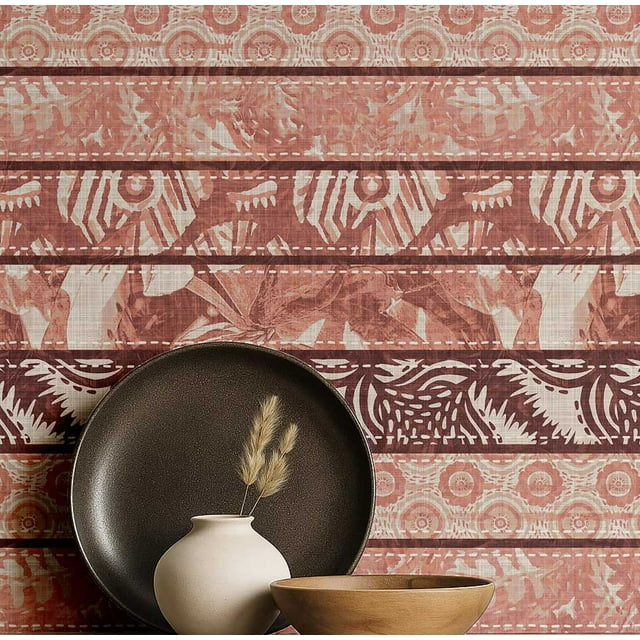 S4Sassy Self-Stick Decorative Boho Wallpaper, Handblock Striped Wall Paper, Textured Vinyl Waterproof Contact Paper, Brown, 25"X120" Removable Renter Wall Covering For Bedroom, Dining Room