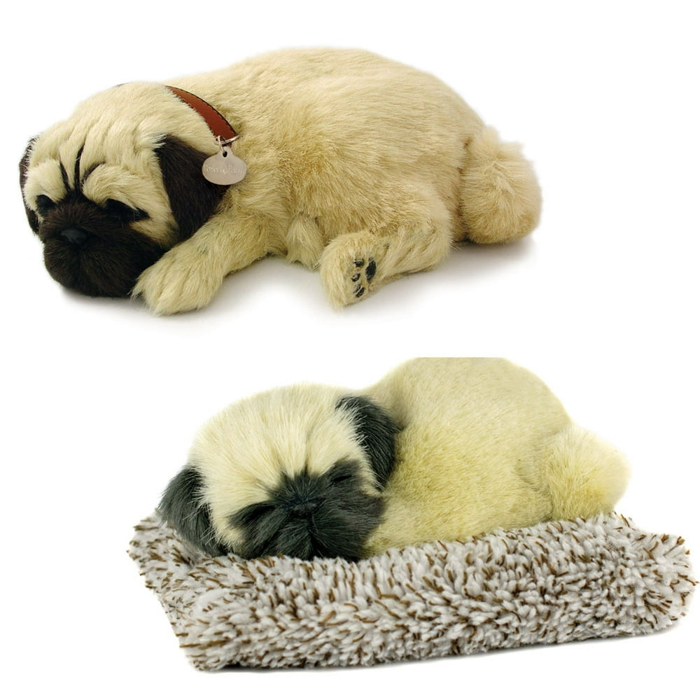 (Set) Perfect Petzzz Breathing Pug Dog & Mini Pug Plush Synthetic