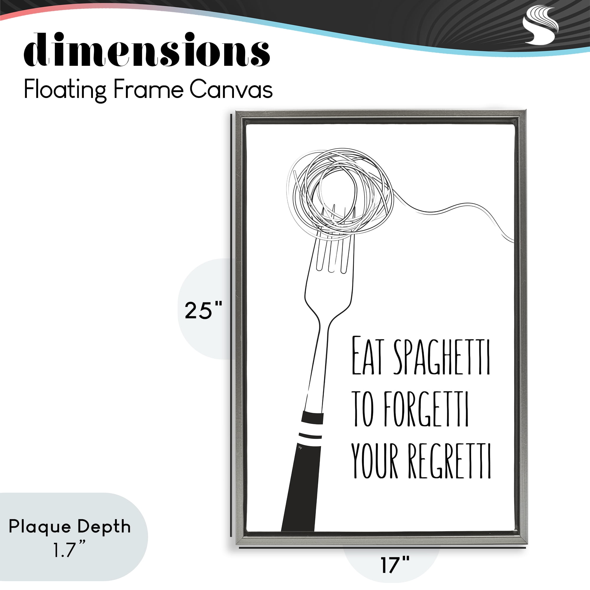 Stupell Industries Funny Spaghetti Sass Gray Framed Floater Canvas Wall Art, design by Martina Pavlova