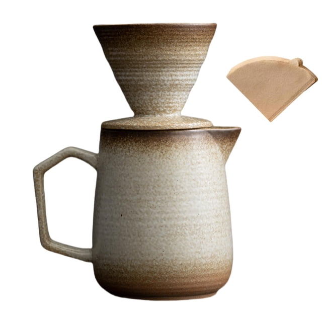 HYAXGM Pour Over Coffee Maker,Ceramic Coffee Maker With 100 pcs Paper Filterï¼?16oz/480ml Pour Over Coffee Dripper (Off White)